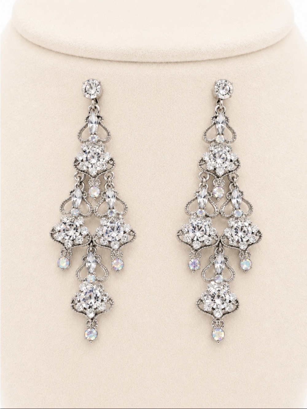 Crystal Chandelier Earrings – Silver Tone Clear & AB Rhinestone Statement Drops